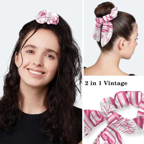 Vista 5 de Working Cap with Buttons Sweatband Ribbon Tie Back Bouffant Hats, Pink Cartoon Snowman Christmas