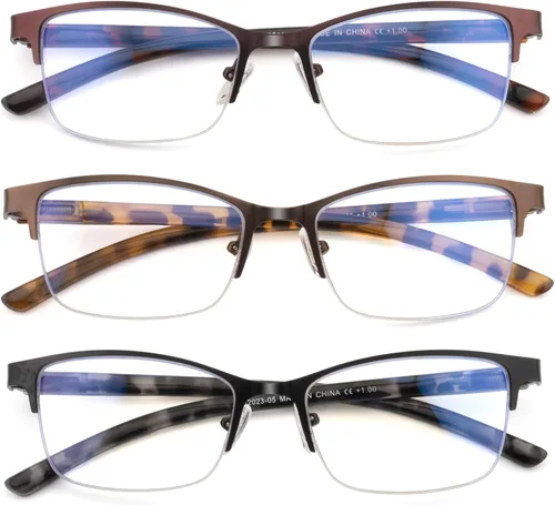 Vista 7 de Paquete de 3 lentes de lectura progresivos para mujer, con estilo de medio marco de metal, antirrayos UV, fatiga ocular/deslumbramiento