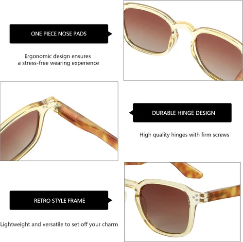 Vista 3 de ZENOTTIC Lentes de sol polarizados retro para mujer y hombre para cara pequeña, tonos clásicos cuadrados vintage, 100% protección UV a la moda