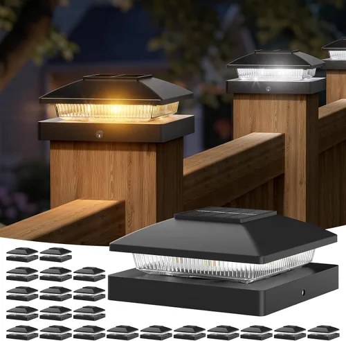 Vista 15 de APONUO Paquete de 20 luces solares de poste de 4 x 4, IP64, impermeables Blanco