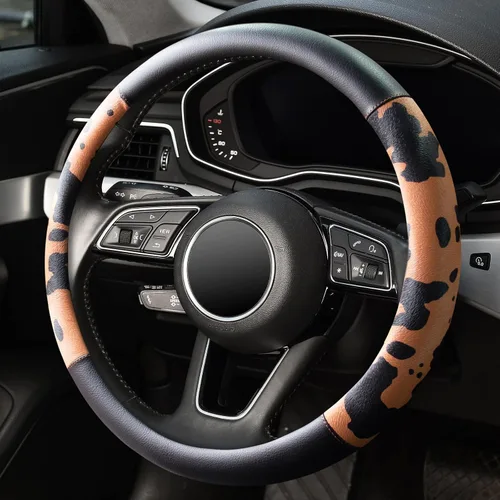 Vista 3 de Fundas para volante de automóvil con estampado de vaca, piel de microfibra transpirable para mujeres y hombres, protector universal de volante