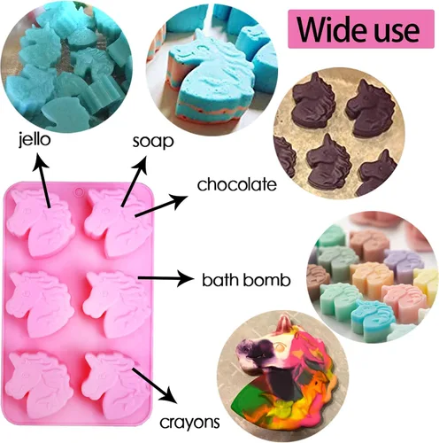 Vista 5 de Molde de silicona de unicornio para crayones de caballo, molde de silicona para bombas de baño de unicornio, moldes para jabón, dulces, chocolate