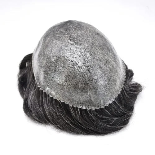 Vista 390 de Toupee para hombre 100% cabello humano real tupé para hombres 0.004 in piel de poliuretano para hombre, sistema de reemplazo de piezas de pelo