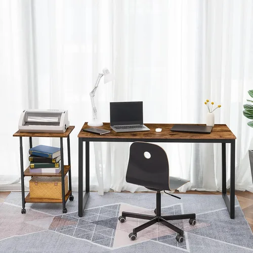 Vista 9 de HOOBRO Soporte para impresora, carrito industrial de 3 niveles para impresora debajo del escritorio con estante, estante de almacenamiento móvil