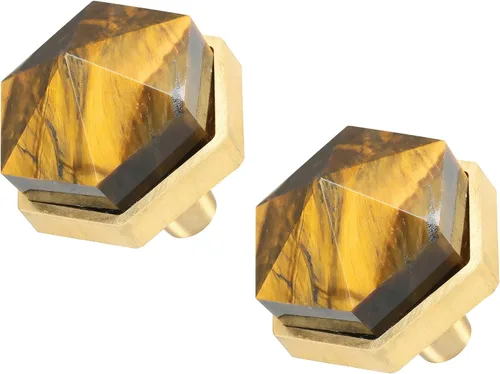 Vista 8 de Rockcloud Paquete de 2 pomos de piedra de cristal con forma hexagonal de obsidiana con tornillos, tiradores de cajón, pomos decorativos