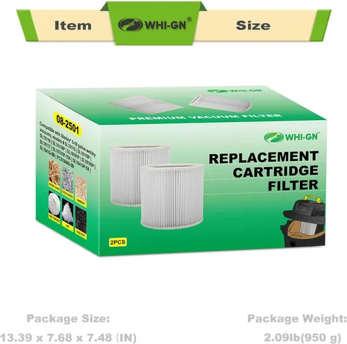 Vista 6 de Repuesto para filtro de aspiradora Stanley Shop, filtro de cartucho 08-2501, para la mayoría de los modelos de aspiradoras húmedas/secas de 5-18