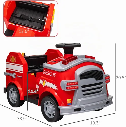 Vista 7 de Qaba - Camión de bomberos de 12 V, coche eléctrico a batería para niños, rojo