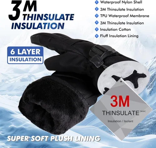 Vista 2 de Guantes de esquí, guantes de nieve impermeables y transpirables más cálidos para clima frío, se adaptan tanto a hombres como a mujeres, para padres