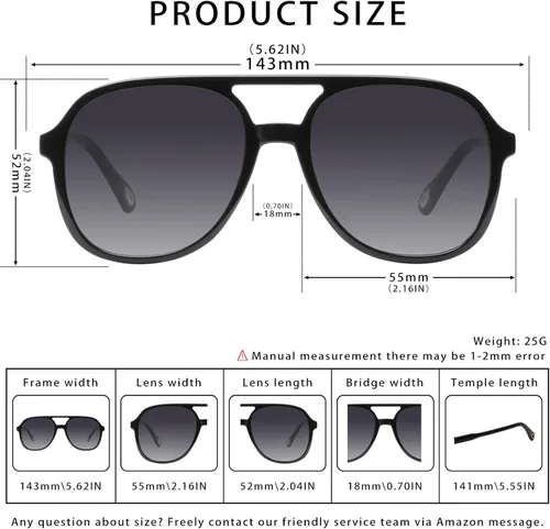 Vista 5 de YDAOWKN Retro Square Aviator Sunglasses for Womens Mens Vintage 70s Double Bridge Sun Glasses