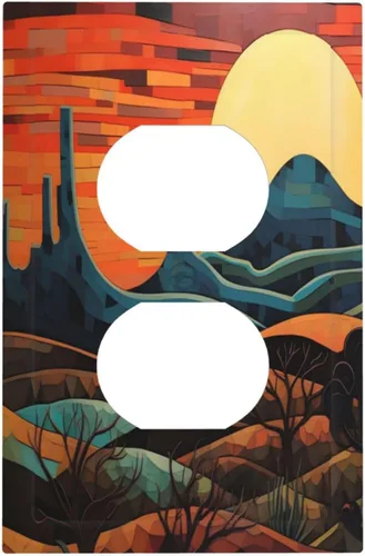 Vista 85 de Cubiertas de Salida Decorativas Boho Midcetury Oro Paisaje de Montaña del Sol 1 Banda Cubierta de Placa de Pared Receptáculo Interruptor de Luz