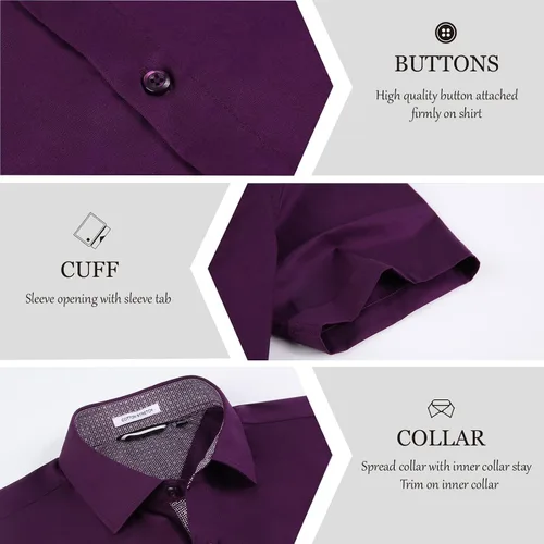 Vista 4 de Damipow Mens Short Sleeve Dress Shirts Regular Fit Business Casual Button Down Shirt