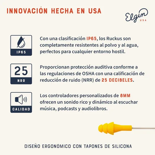 Vista 3 de Ruckus - Auriculares intraurales con reducción de ruido compatible con la OSHA