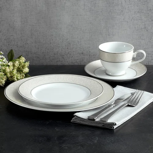 Vista 11 de Mikasa Parchment - Juego de vajilla de 40 piezas, servicio para 8, platos de porcelana duraderos, cuencos y tazas con diseño contemporáneo, apto
