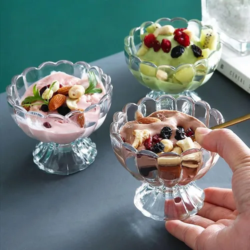 Vista 3 de Tazón de postre para helado, juego de 6, 6oz de cristal vintage con base pesada, taza para helado, fruta, postre, aperitivo, condimento (6)
