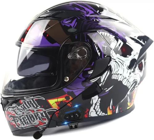 Vista 16 de Casco modular Bluetooth para motocicleta, aprobado por DOT, abatible, de cara completa, integrado, antivaho, doble visera, casco para motocicleta