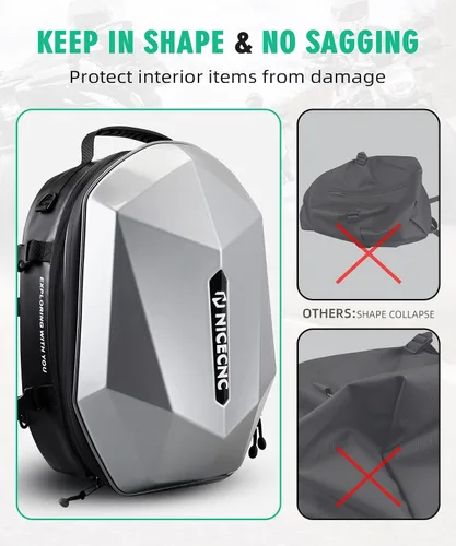 Vista 7 de NICECNC Mochila para casco de motocicleta, Negro & gris, Grande, Equitación