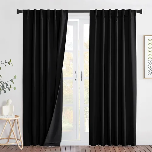 Vista 11 de NICETOWN - Cortinas divisoras con barrera de sonido 100% opacas de 84 pulgadas, cortinas con bloqueo de ruido, calor y frío con forro de tela