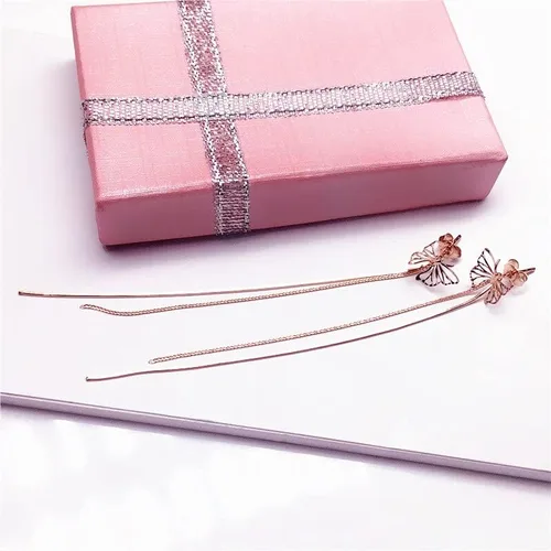Vista 4 de SAGEKING 2024 New 585 Purple Gold Plated 14K Rose Gold Soft Chain Tassel Earrings For Women Romantic Sweet Light Luxury Ear Line Jewelry Fashion