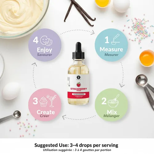 Vista 8 de Dolce Flav Extracto de fresa – 2 onzas soluble en aceite, Kosher, sin azúcar, sabor concentrado de bayas para dulces, chocolates y postres, incluye