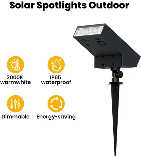 Vista 2 de SOTTLOT Luces solares para senderos al aire libre, luz solar regulable con IP65 a prueba de agua, 500LM 3000K iluminación solar al aire libre