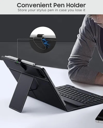 Vista 3 de MoKo Funda universal para tablet con teclado QWERTY para tablet de 9", 9.7", 10.1", 10.2", 10.4", 10.5", 10.9", con teclado Bluetooth inalámbrico