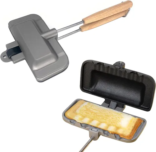 Vista 9 de Sartén de doble cara, sartén para hornear sándwich, sartén de aluminio con tapa abatible antiadherente, sartén de doble cara para panqueques
