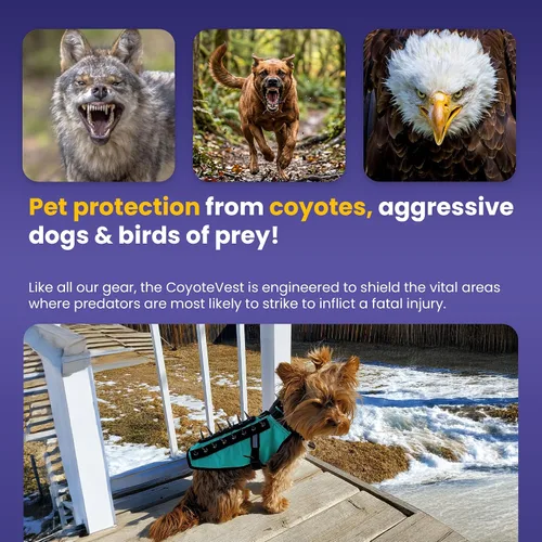 Vista 4 de CoyoteVest Chaleco Protector de Arnés para Perro, Accesorios Reflectantes para Perro con Picos para Proteger a tu Mascota de Ataques de Rapaces