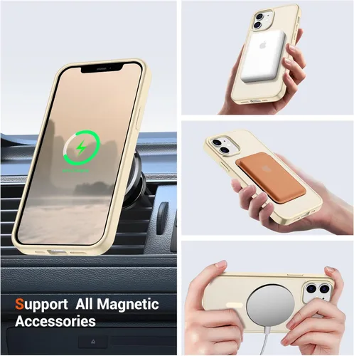 Vista 3 de vnnink para iPhone 12 y iPhone 12 Pro, funda de teléfono celular translúcida con protección contra caídas de grado militar, mate magnética