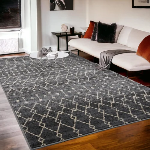 Vista 14 de Fashionwu Alfombra redonda geométrica gris de 4 pies, lavable a máquina, antideslizante, estilo moderno, tamaño adulto
