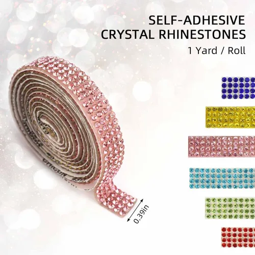Vista 6 de 6 rollos de cinta de diamantes de imitación de cristal, rollo de cinta de diamante para manualidades, cinta de diamantes de imitación autoadhesiva