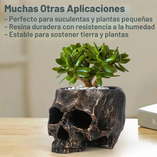 Vista 5 de GameXcel Cuenco para dulces de calavera de Halloween, plato de caramelo con cabeza de calavera profunda, decoración de esqueleto de resina