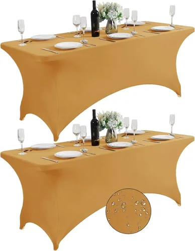 Vista 28 de SuperO - Paquete de 2 manteles de elastano impermeables para mesas de 6 pies, mantel elástico universal ajustable para fiestas, banquetes, bodas