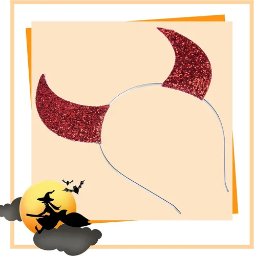 Vista 3 de Cuernos de diablo, diadema de cuernos de diablo con purpurina roja para Halloween, disfraz de Halloween, accesorio de cosplay para mujer
