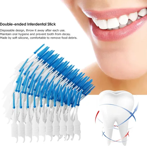 Vista 8 de 400 cepillos interdentales de silicona de doble punta palillo de dientes de doble punta con cerdas de silicona cepillos dentales desechables entre