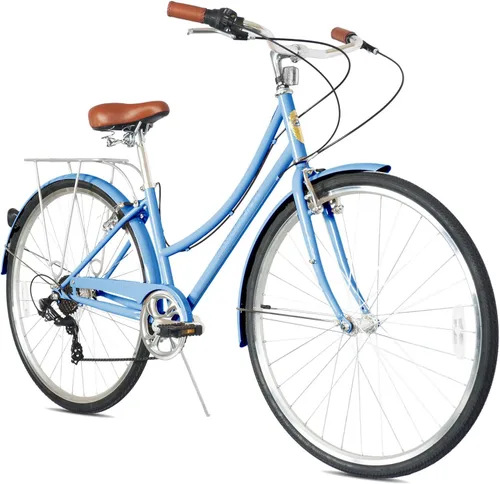 Vista 9 de MICARGI Kansans Beach Cruiser Bike - Empuñaduras de cuero de 7 velocidades y cojín de asiento V-Brake para adultos Vainilla