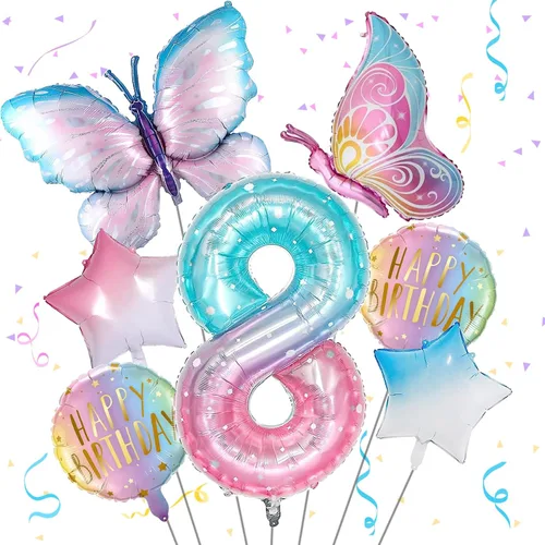 Vista 12 de Decoraciones de cumpleaños de mariposa, globos de mariposa, decoraciones de fiesta de primer cumpleaños para niñas, números de fantasía, 1 globo