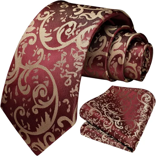 Vista 264 de HISDERN Corbatas para hombre, corbata de cachemira y bolsillo cuadrado tejido clásico floral para hombre, corbata de fiesta de boda