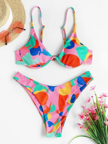 Vista 5 de ZAFUL - Conjunto de bikini de corte alto para mujer, traje de baño sexi