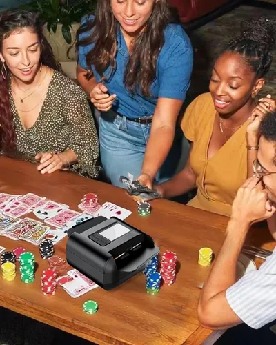 Vista 4 de Automatic Card Shuffler 1-2 Decks, Auto & Manual Mode Rechargeable Black
