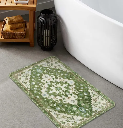 Vista 12 de Uphome Alfombra de baño vintage, azul, bohemio, antideslizante, oriental, suave, lavable a máquina, lindas alfombras de baño tribales florales