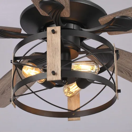 Vista 7 de Ventiladores de techo de 52 pulgadas con luces y control remoto, ventilador de techo de granja