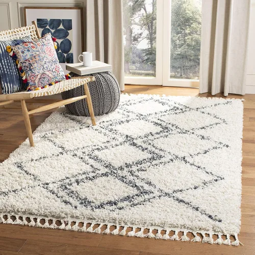 Vista 25 de SAFAVIEH Pro Luxe Shag Collection - Alfombra de pasillo, 2 pies 6 pulgadas x 6 pies, color crema y azul, diseño de borlas bohemias, no desprende