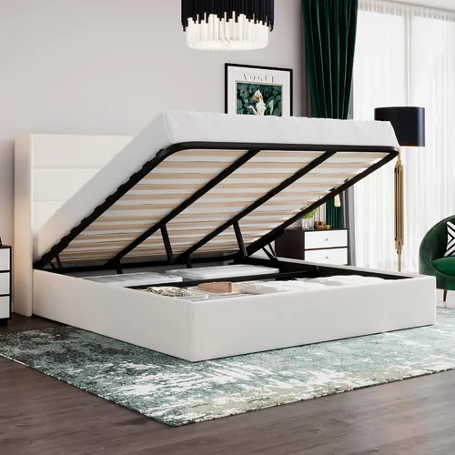 Vista 18 de SHA CERLIN Cama de Almacenamiento Elevable Tamaño Completo/Tapizada en Terciopelo/Cabecera Moderna Wingback/Marco de Cama Plataforma Negro