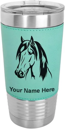Vista 23 de LaserGram Vaso aislado al vacío de 20 onzas, cabeza de caballo 1, grabado personalizado incluido (cuero sintético, rústico)