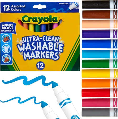 Vista 7 de Crayola Marcadores de línea ancha (12 unidades), marcadores lavables para niños, colores surtidos, suministros de arte y manualidades, para libros