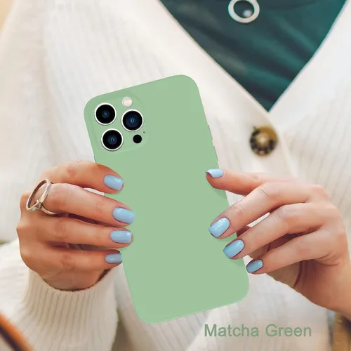 Vista 6 de ANDATE Funda para iPhone 13 Pro Max verde matcha, silicona líquida suave, cuerpo completo, a prueba de golpes, funda protectora con forro