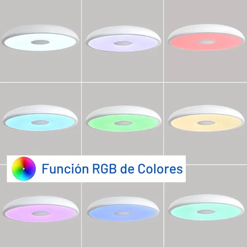 Vista 5 de Lámpara de techo LED inteligente impermeable de montaje empotrado, con altavoz Bluetooth, 28 cm, 18 vatios, lámpara de música regulable, luz RGB
