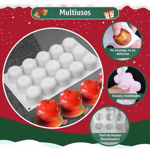 Vista 6 de Molde de silicona de manzana, moldes para pastel de mousse con forma de 15 cavidades