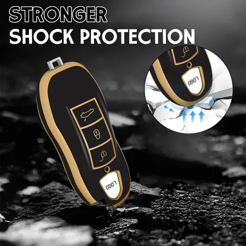 Vista 6 de Funda protectora para llavero inteligente compatible con Porsche Boxster Turbo Cayenne Panamera Macan Cayman 911, llave inteligente sin llave (negro)