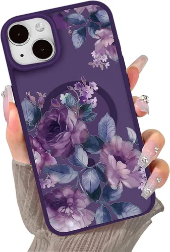 Vista 26 de Compatible con el teléfono 13 Pro - Funda magnética mate translúcida, de lujo, a prueba de golpes, magnética y con bonito patrón de flores, carcasa
